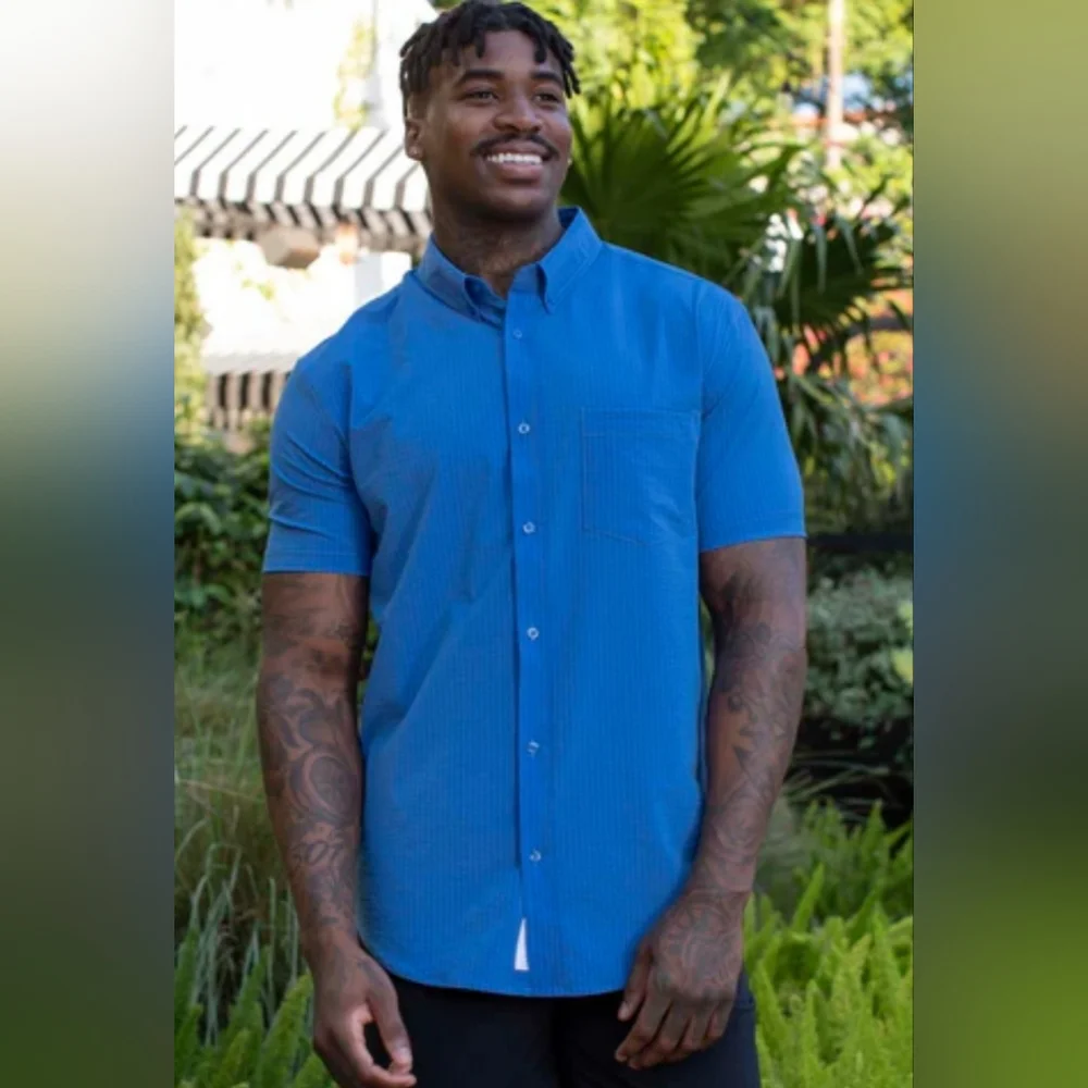 Men's RSVLTS Regatta-Stretch Seersucker Short Sleeve Shirt Size M - Picture 12 of 14